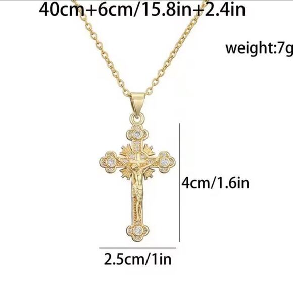 Gold Christian Cross Necklace Crucifix Jesus Lab Diamonds Valentines Birthday - Picture 1 of 3